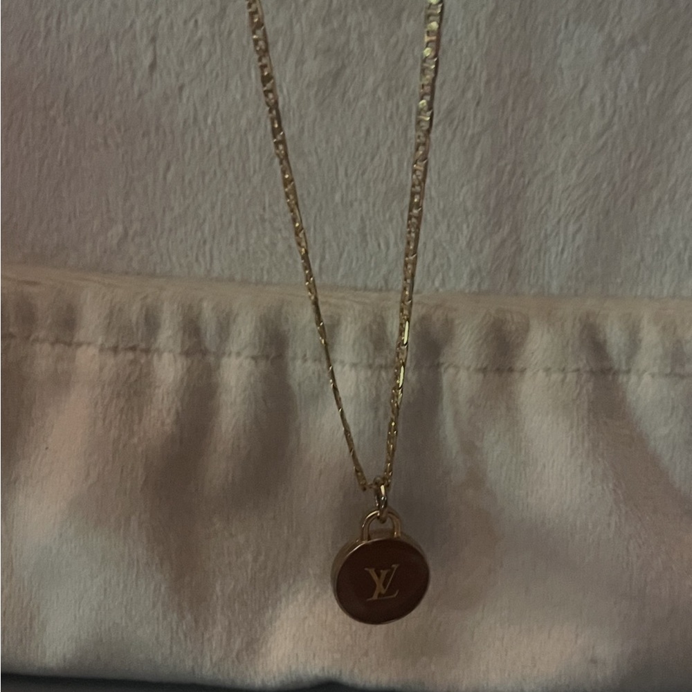 Louis Vuitton Gold and Brown LV Round Pendant Necklace